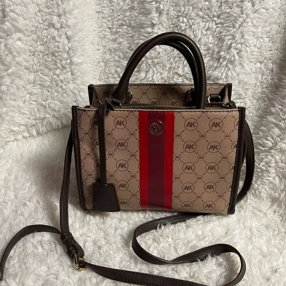 ANNE KLEIN MINI LOGO VARSITY STRIPE SATCHEL/CROSSBODY BAG